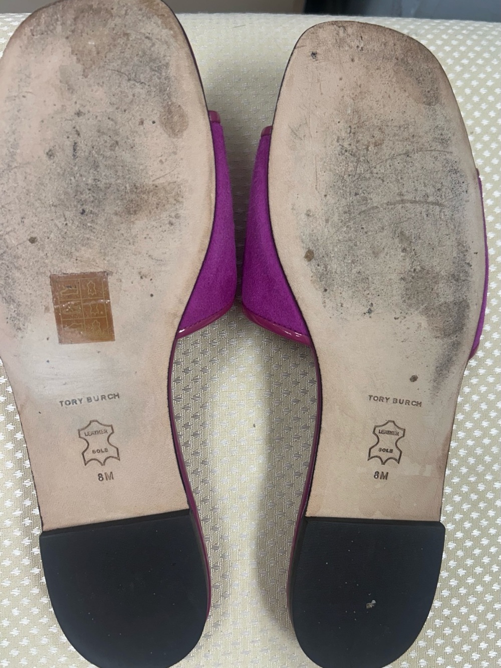 Tory Burch Eleanor Fuchsia Suede Slide Mules with Silver Logo size 8 - Picture 6 of 7